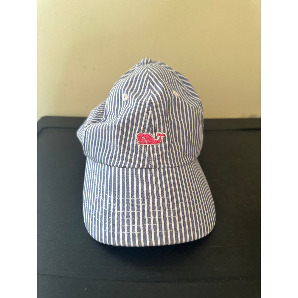 Vineyard Vines striped baseball hat with a pink whale logo